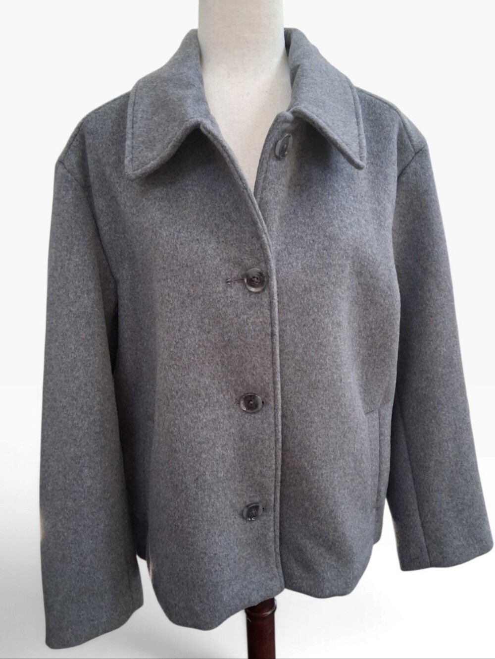 Abercrombie & Fitch Women's XL Short Wool Blend Coat Jacket Grey Button Up